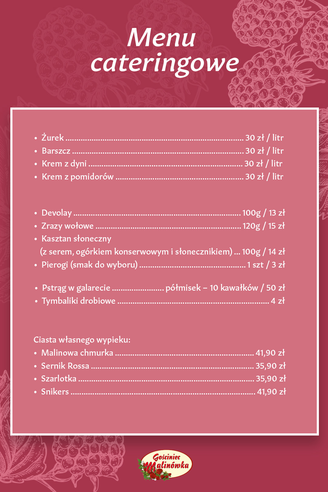 catering menu malinówka